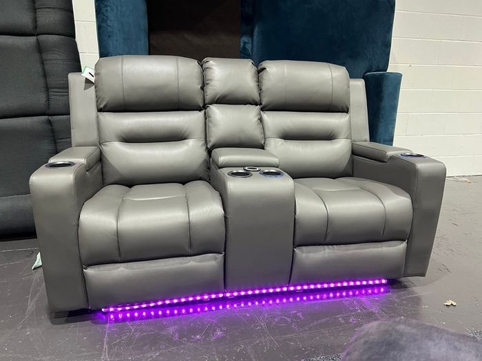 2 Seater Titan Plus Electric Grey Leather Recliner Sofa