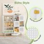 Rattan Bookcase, Storage Sideboard Cabinet with Metal Legs, Wooden Bookshelf with 3 Door, 6 Open Compartments, Freestanding Display Rack for Living Room, Study,102x29x96cm(White) Image 7