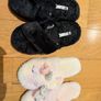 2-Pair Slipper Bundle: V-By-Very Black Fluffy Cross-Strap & Pink Unicorn Mule Slippers (Size S) Image 2