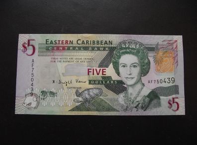 Eastern Caribbean.  Aunc 5 Dollars (2008)