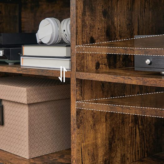 _TV Cabinet, TV Shelf, Lowboard for TVs up to 65 inches, 4 Open Compartments, Adjustable Shelves, Industrial Design, Vintage Brown/Black