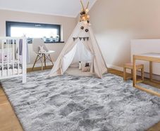 FREE P&P Area Rugs Fluffy Carpet Modern Living Room Bedroom Baby Nursery Dorm Soft Non-slip Carpet Large Modern Indoor Shaggy Carpet Room Home Decor (Grey White, 80x120cm)