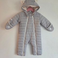 3-6m, The Little White Company Grey Bear Snowsuit