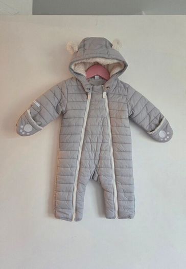 3-6m, The Little White Company Grey Bear Snowsuit