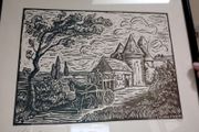 Artist's edition lithograph of French rural scene, Lilian Marin
