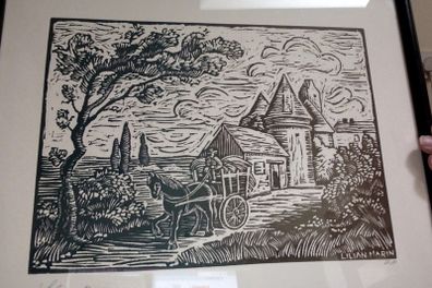 Artist's edition lithograph of French rural scene, Lilian Marin