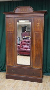 Edwardian Inlaid Mahogany Wardrobe with Mirror