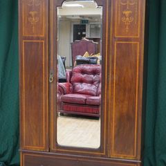 Edwardian Inlaid Mahogany Wardrobe with Mirror
