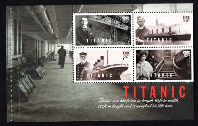 2012 Ireland Titanic Stamp Booklet Pane featuring ship details Mint Never Hinged (MNH). Hibernian HP215c.