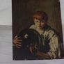 a antique water colour of a boy holding a large glass  bottle Image 2