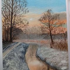 Original Sunlit Winter River Acrylic Painting