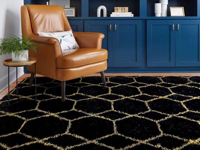 120x180cm Black and Gold Rugs Living Room, Machine Washable Non-Shedding Non Slip Rug, Thick Soft Fluffy Carpet, Geometric Rugs for Kids Room, Kitchen, Lounge, Bedside