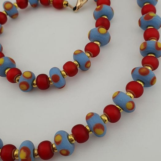 Antique Venetian Style Tiny Eyes Glass & Venetian WhiteHeart Glass Beads Necklace