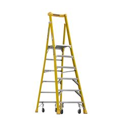 PD7306-4C Podium Fiberglass Ladder Werner With Casters 6ft