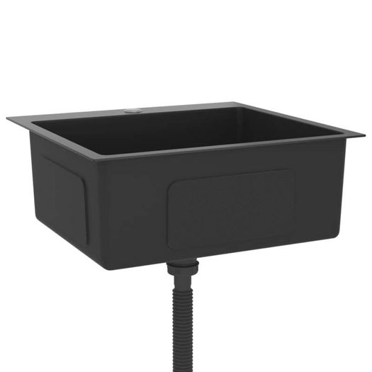 Handmade Kitchen Sink with Strainer Black Stainless Steel