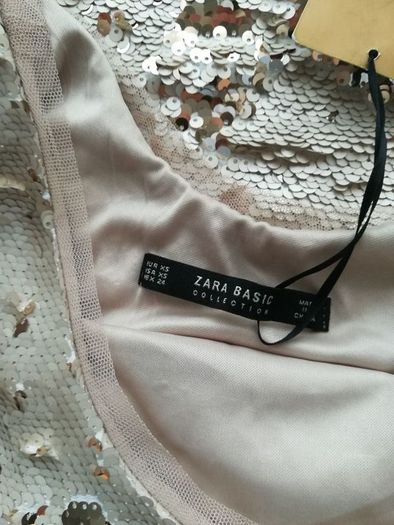 Gold Zara dress size XS(8-10) with matching heels and clutch