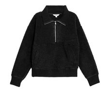 Marks & Spencer Borg textured half-zip sweatshirt in black: Medium - Suit size 10 and 12-14