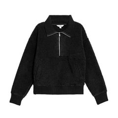 Marks & Spencer Borg textured half-zip sweatshirt in black: Medium - Suit size 10 and 12-14