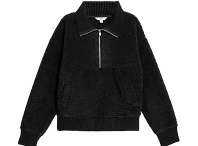 Marks & Spencer Borg textured half-zip sweatshirt in black: Medium - Suit size 10 and 12-14