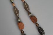 Necklace - Glass - Wood - Green - Brown