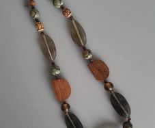 Necklace - Glass - Wood - Green - Brown