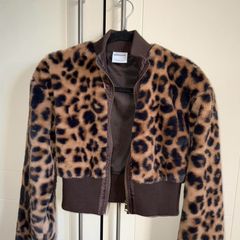BERSHKA leopard print fur cropped bomber jacket