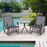 Outdoor Glider Rocking Chair & Table Set, Patio Furniture Bistro Set with 2 Single Seaters Swing Chair and Square Glass Top Table, Grey Image 4