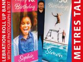 Personalised Birthday / Celebration Photo Pop Up Banner Printed with your Photos and Text + Stand & Base for any occasion - 2 Metres Tall