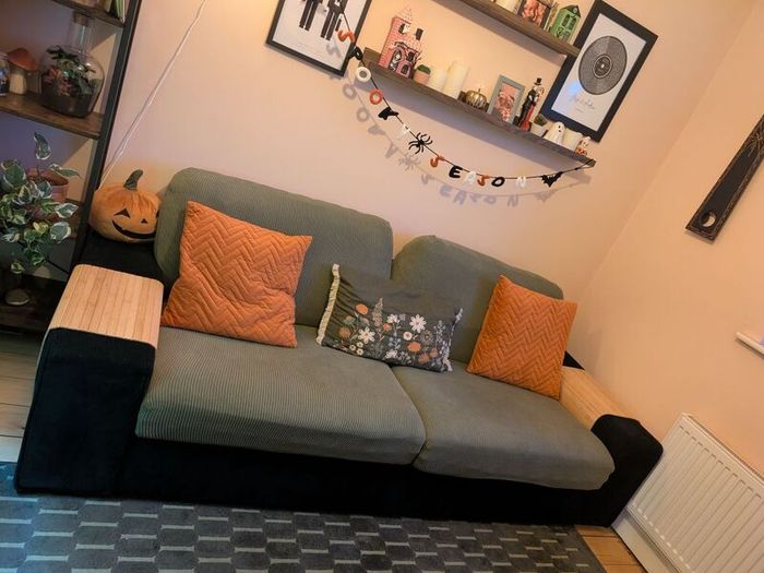 Green 3 seater sofa with matching footrest