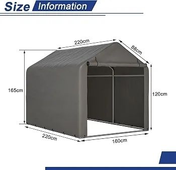 2.2M 1.6M Garden Waterproof Anti-UV Bike Storage Tent Bicycle Motorcycle Shed Shelter Outdoor Backyard Steel Frame PE Cover Zipper Door Large Grey