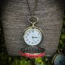 Mushroom Pocket Watch on Long Brass Chain Wonderland Fantasy White Rabbit Image 4