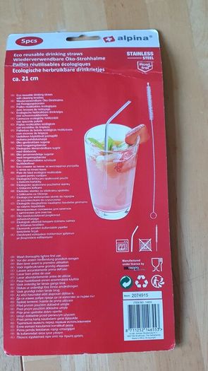 BNIP - 5pcs Eco Reusable Drinking Straws with Cleaning Brush - #