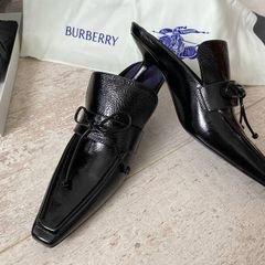 BURBERRY Black Patent Leather Kitten Heel Mules EU 38 UK 5 Made in Italy