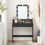 Dressing Table with LED Lighting, Adjustable Brightness, Dressing Table with Mirror, Cosmetic Table with 2 Drawers and 3 Open Compartments, Modern Black Image 2