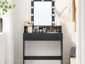 Dressing Table with LED Lighting, Adjustable Brightness, Dressing Table with Mirror, Cosmetic Table with 2 Drawers and 3 Open Compartments, Modern Black