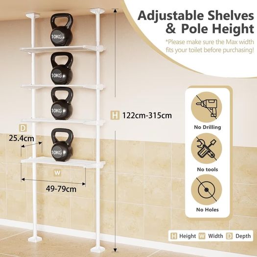 Brand New Over Toilet 4-Tier Storage Shelf Space-Saving Bathroom Organizer - White