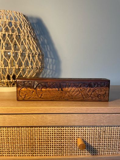 Vintage Asian Hand Carved Wooden Pencil Case