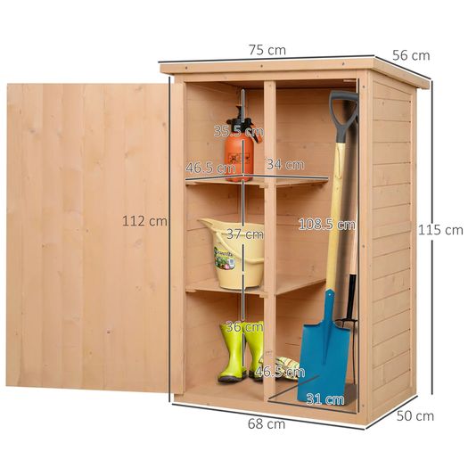 Wooden Garden Storage Shed, Garden Shed Tool Cabinet Organiser with Shelves, 75 x 56 x115cm, Natural