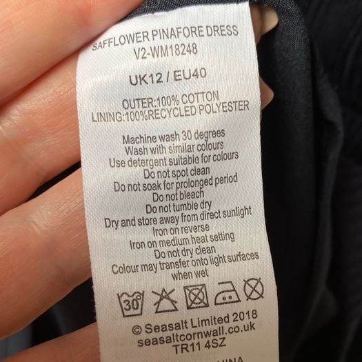 Seasalt Cornwall Safflower Navy Corduroy Pinafore Dress UK 12