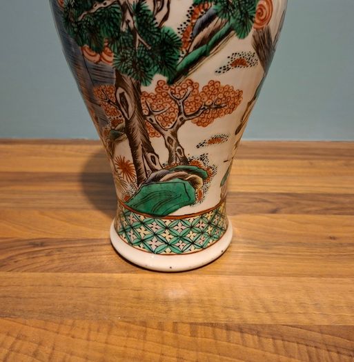 A late 19th century Chinese large famille verte vase, decorated with Chinese figures 32cm