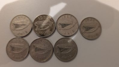 Lot of 7 Irish Pre-Decimal Shilling Coins - Bull Design