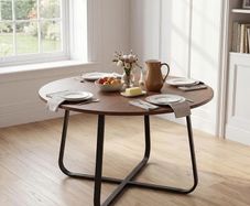 47'' Round Dining Table with Metal Leg for 4-6 People Walnut
