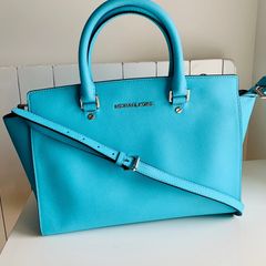 Michael Kors Selma Satchel Saffiano Leather Blue Teal Turquoise