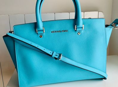 Michael Kors Selma Satchel Saffiano Leather Blue Teal Turquoise
