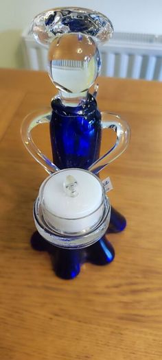 Cobalt blue glass angel candle holder