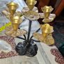 Beautiful Vintage Multi-Branched Candelabra featuring Brass Flower-Shaped Candle Cups and Lily Pad Leaves On top of a Blackened Metal Base. Postage Available or Collection Image 2