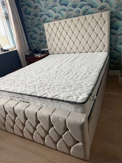 New Ottoman Upholstered Bed, Double Bed with Hydraulic Lifting Bar, Height Adjustable Padded Headboard, Metal Slatted Frame, Youth Bed, Adult Bed