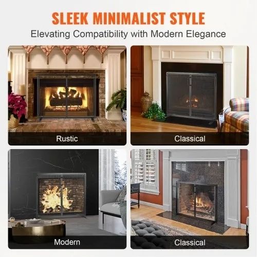 Fireplace Screen 1 Panel with Door, Sturdy Iron Mesh Fireplace Screen, 990(L) x780(H)MM Spark Guard Cover, Simple Installation, Free Standing Fire Fence Grate for Living Room Home Decor Modern