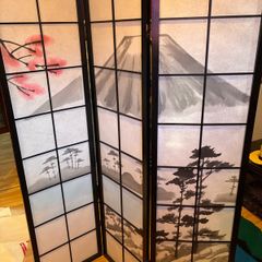 Japanese Shoji 4 Panel Folding Room Divider Mount Fuji