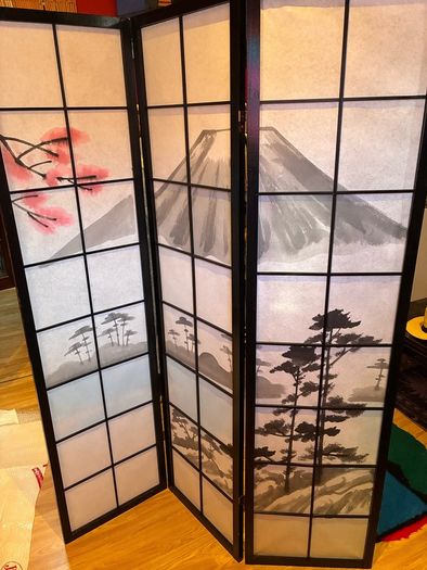 Japanese Shoji 4 Panel Folding Room Divider Mount Fuji